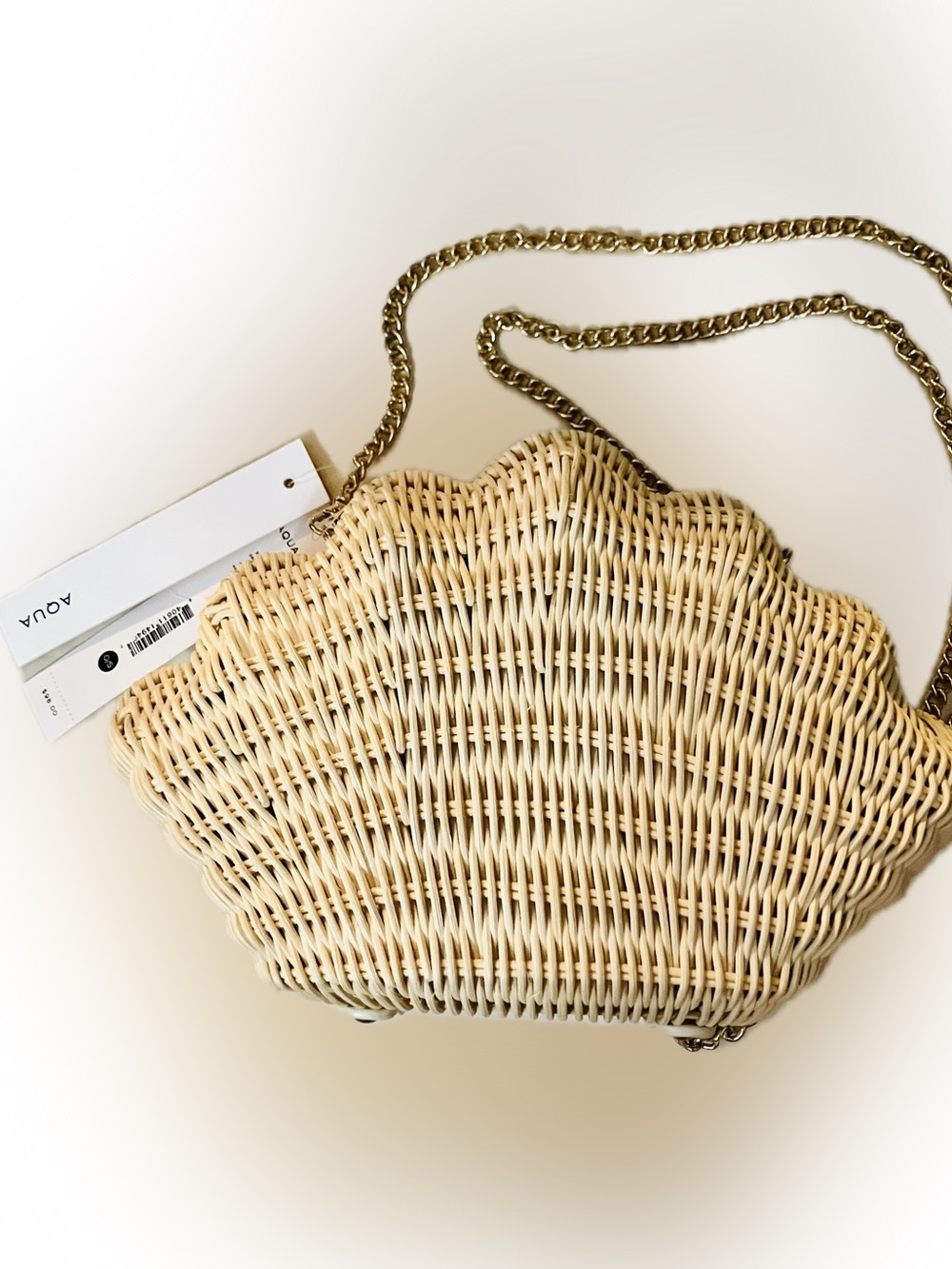Woven Shell Crossbody Bag with Gold Chain - Beige